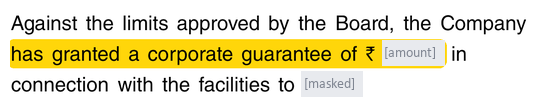 Directors’ Report · Loans and guarantees: highlighted extract, identity masked