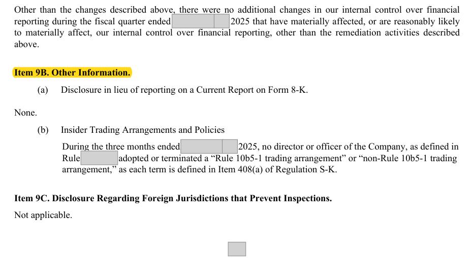 Masked extract: Form 10-K 2025, page 134. Where the disclosure should appear: nothing here
